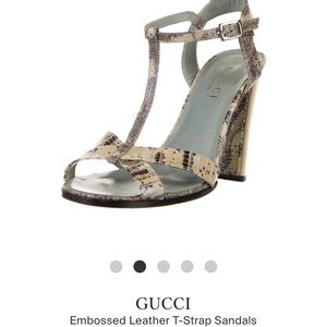 Vintage Gucci Embossed Leather T-Strap Sandal